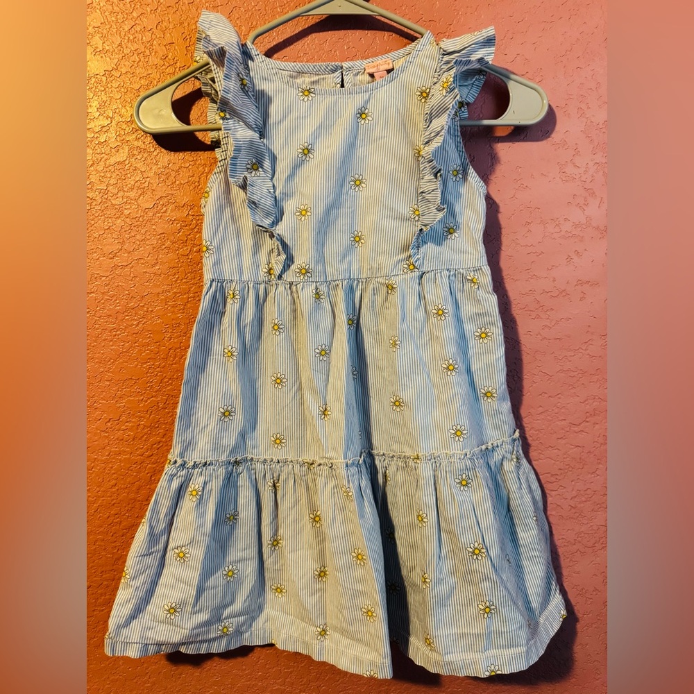 Girls' Blue Striped Daisy Tiered Dress